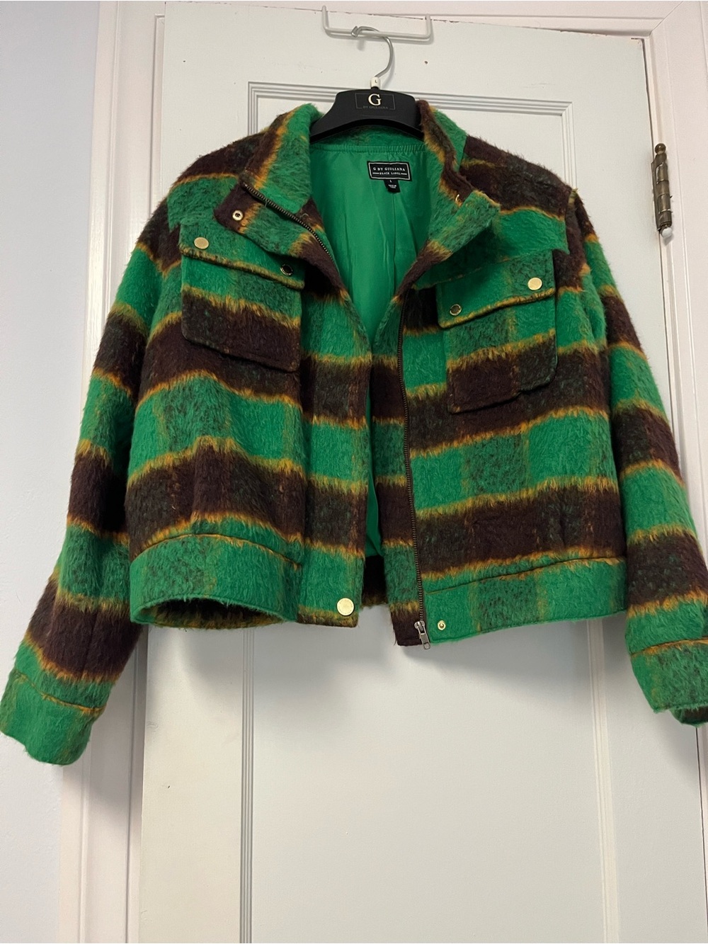Green & Brown Striped Cropped Jacket